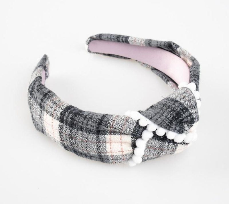 Hair Care |  Plaid Pom-Pom Knot Headband Hair Care Grey