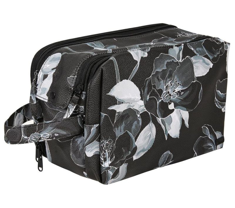 Makeup |  Faux Textured Leather Large Toiletry Bag Makeup Black Floral