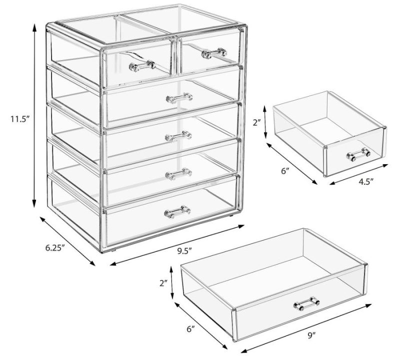 Makeup |  Makeup And Jewelry Storage Case With 6 Drawers Makeup Black