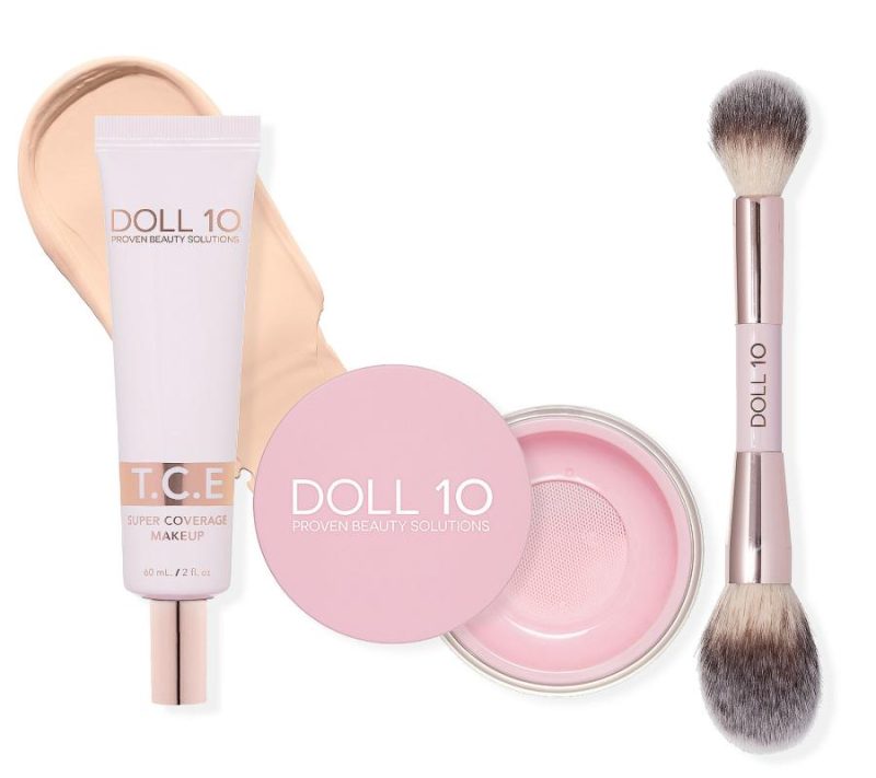 Makeup |  Super-Size Tce Foundation, Pink Powder,And Brush 3Pc Set Makeup Deep