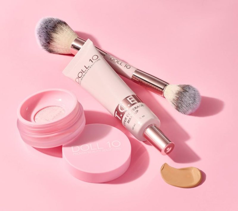 Makeup |  Super-Size Tce Foundation, Pink Powder,And Brush 3Pc Set Makeup Deep